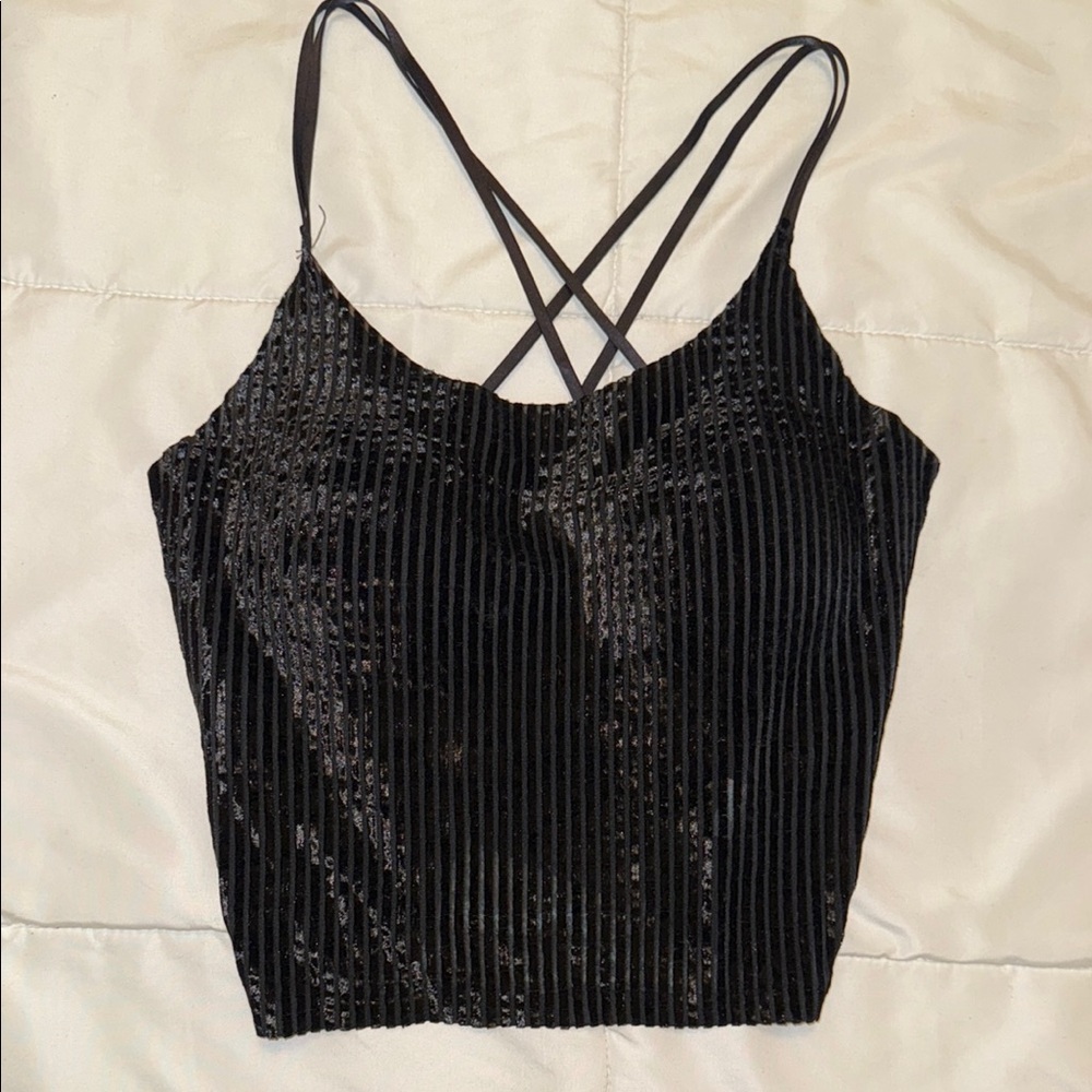 Black Sequin Strappy Top